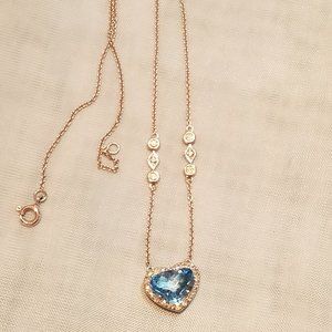 Beveled Sapphire and Diamond Heart Pendant with Chain
